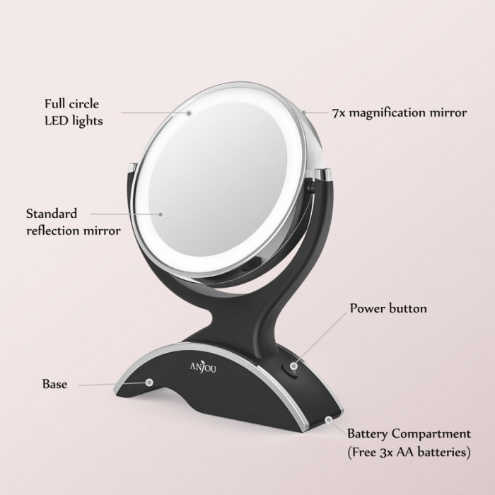 Oglinda machiaj Anjou iluminata LED, 2 fete, Marire 7X [6]