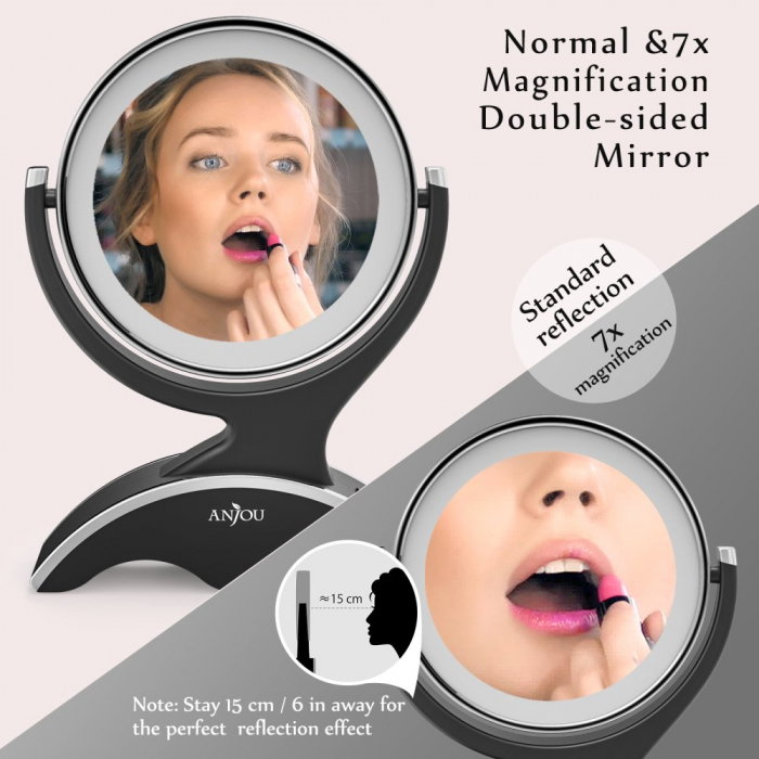 Oglinda machiaj Anjou iluminata LED, 2 fete, Marire 7X [3]