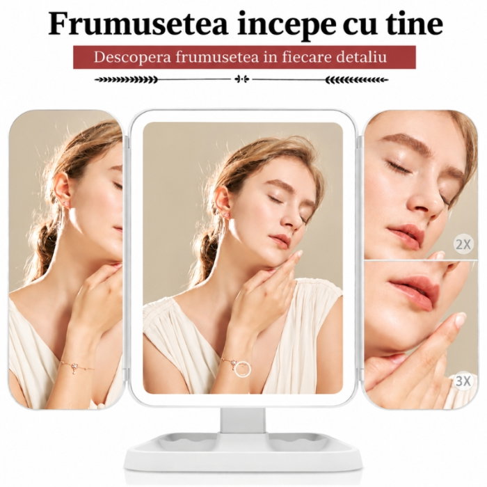 Oglinda machiaj cu LED, plianta cu touchscreen si zoom 1x/2x/3x [19]