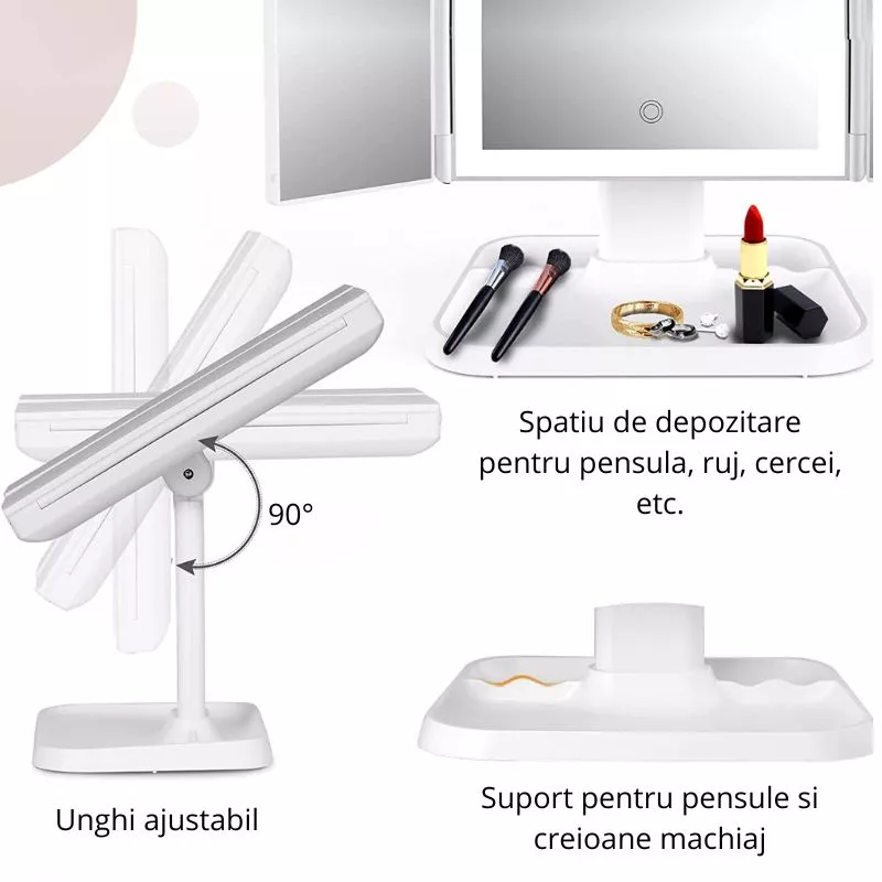 Oglinda machiaj cu LED, plianta cu touchscreen si zoom 1x/2x/3x [12]