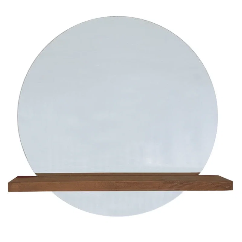 Oglinda rotunda cu raft din lemn de pin, stil minimalist [3]