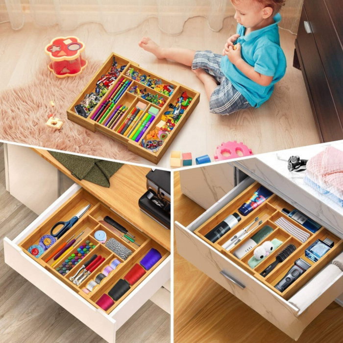 Organizator ajustabil din bambus pentru tacamuri 8 compartimente [3]