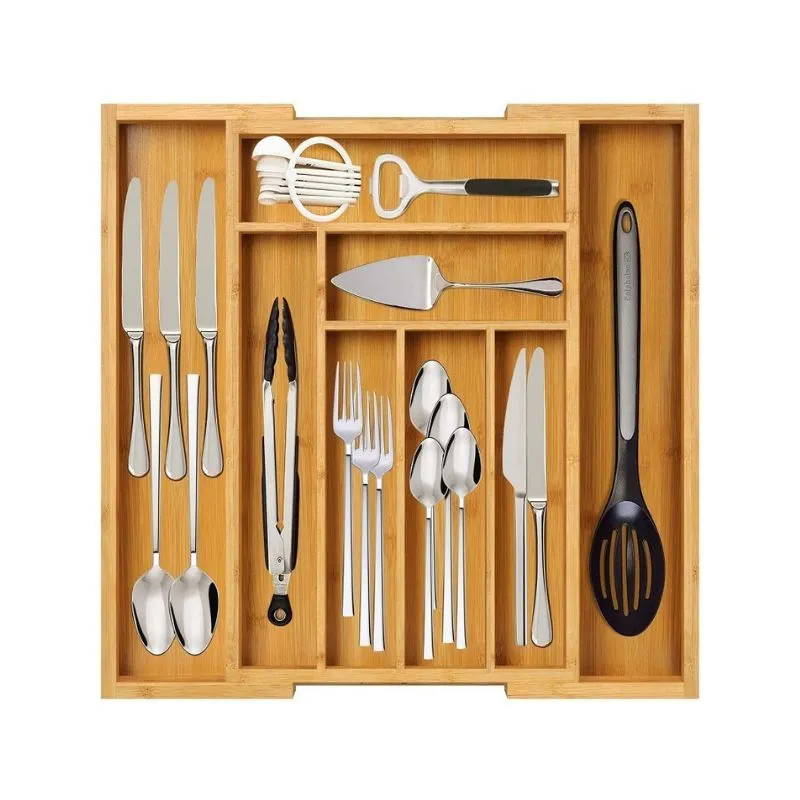 Organizator ajustabil din bambus pentru tacamuri 8 compartimente [7]