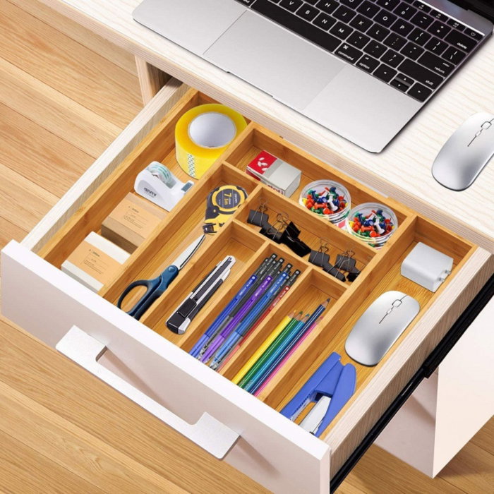 Organizator ajustabil din bambus pentru tacamuri 8 compartimente [5]
