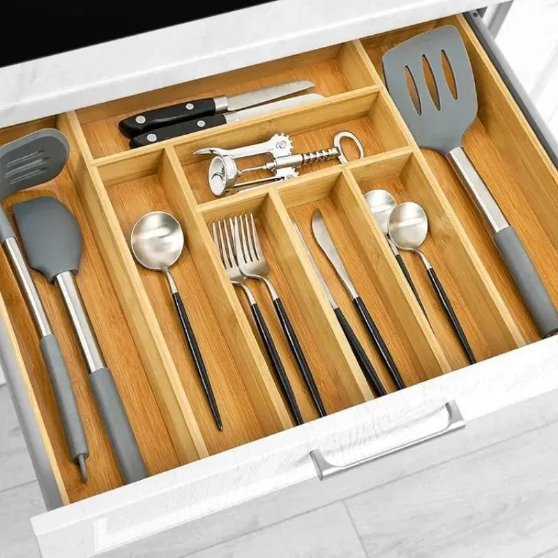 Organizator ajustabil din bambus pentru tacamuri 8 compartimente [2]