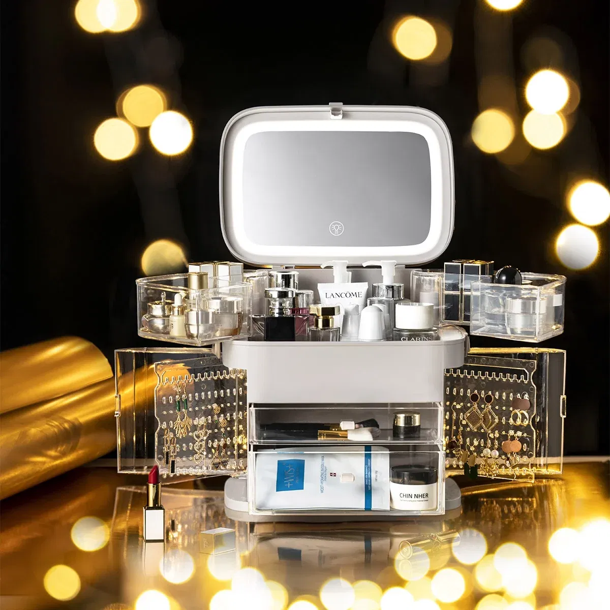 Organizator cosmetice Cutie cu oglinda iluminata LED [9]