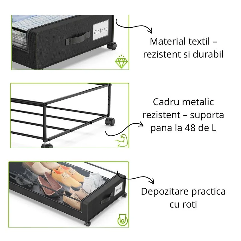 Organizator de haine cu roti pentru depozitare sub pat [11]