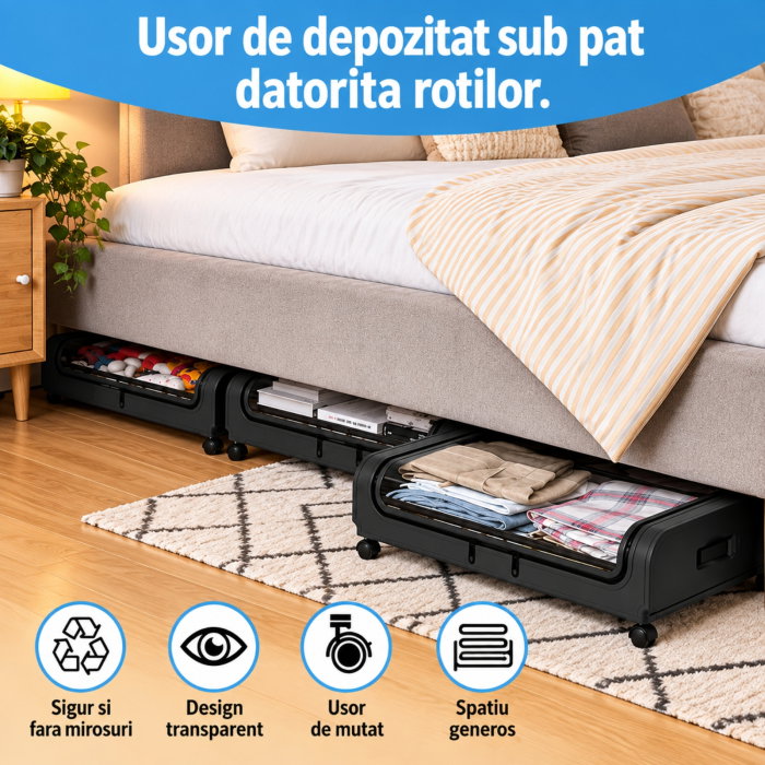 Organizator de haine cu roti pentru depozitare sub pat [10]