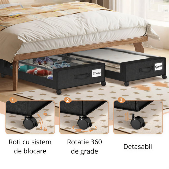 Organizator de haine cu roti pentru depozitare sub pat [9]