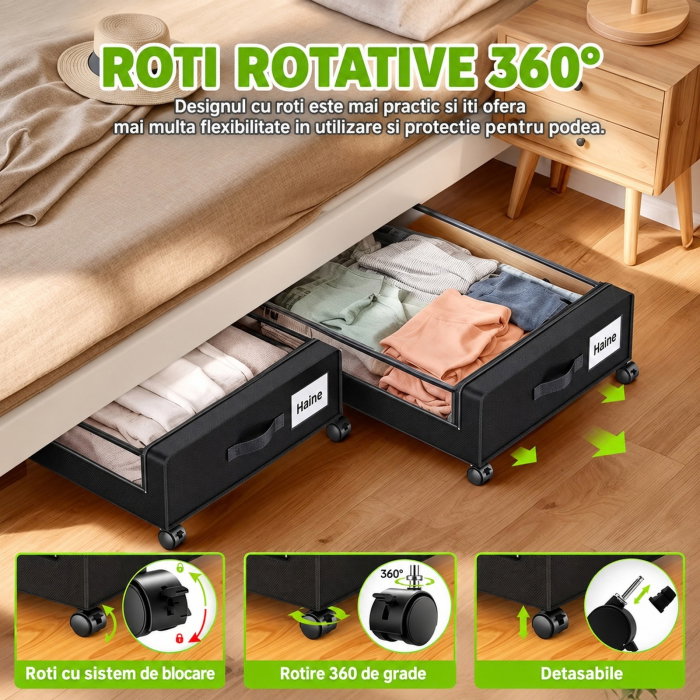 Organizator de haine cu roti pentru depozitare sub pat [12]