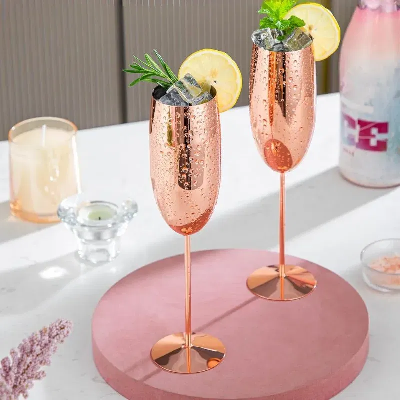 Pahar sampanie din Otel inoxidabil Rose Gold [6]