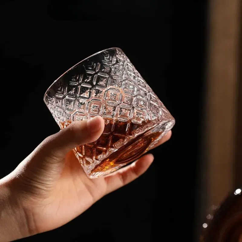 Pahar whiskey Ice Flower cu baza din lemn [6]