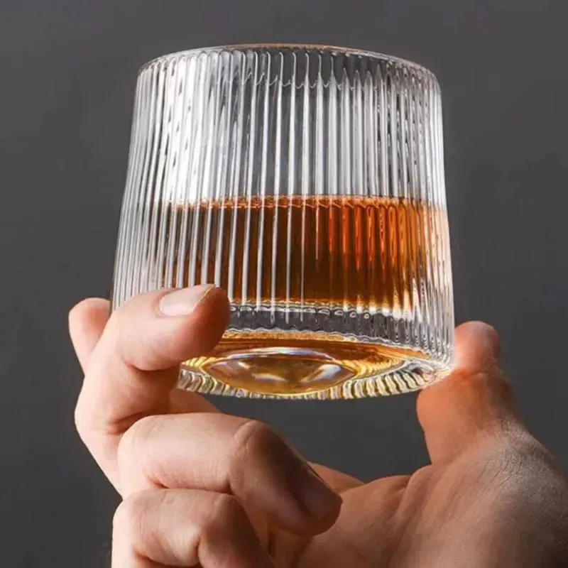 Pahar whiskey Stripes cu baza din lemn [4]