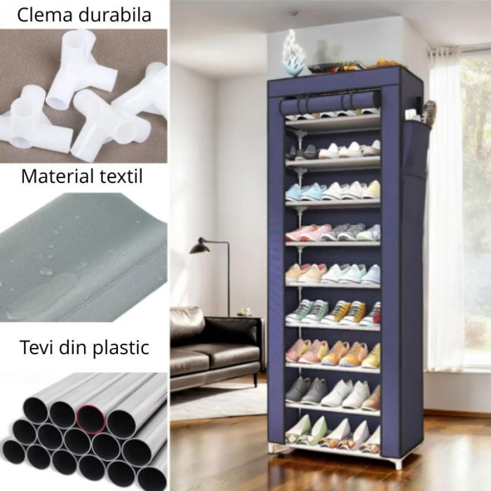 Pantofar textil 9 rafturi cu husa si fermoar [6]