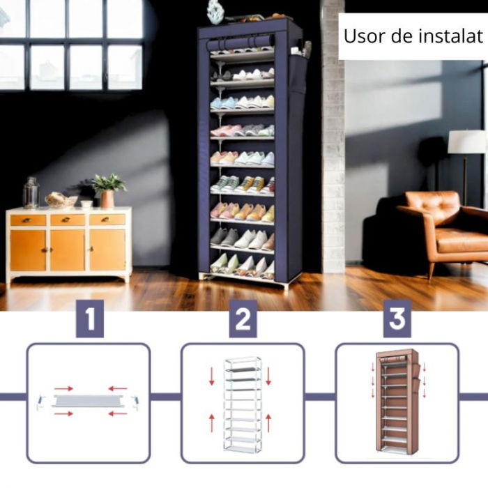 Pantofar textil 9 rafturi cu husa si fermoar [7]