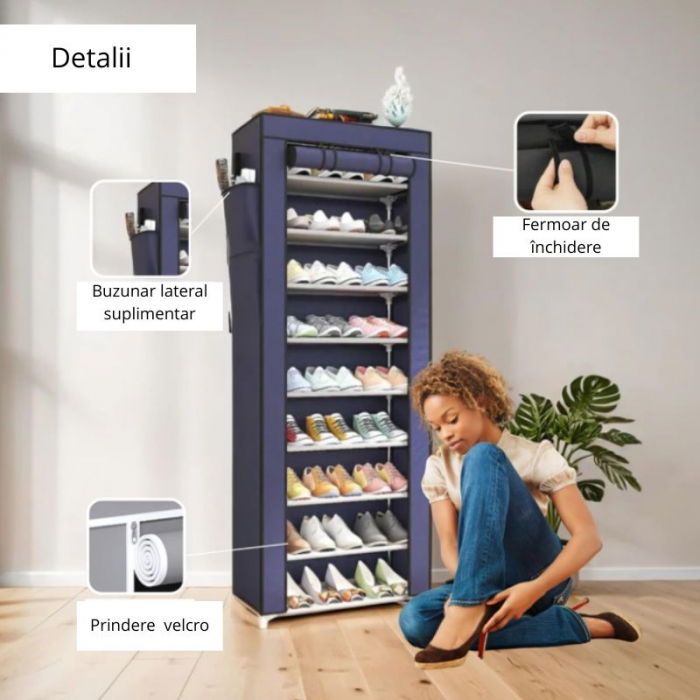 Pantofar textil 9 rafturi cu husa si fermoar [3]
