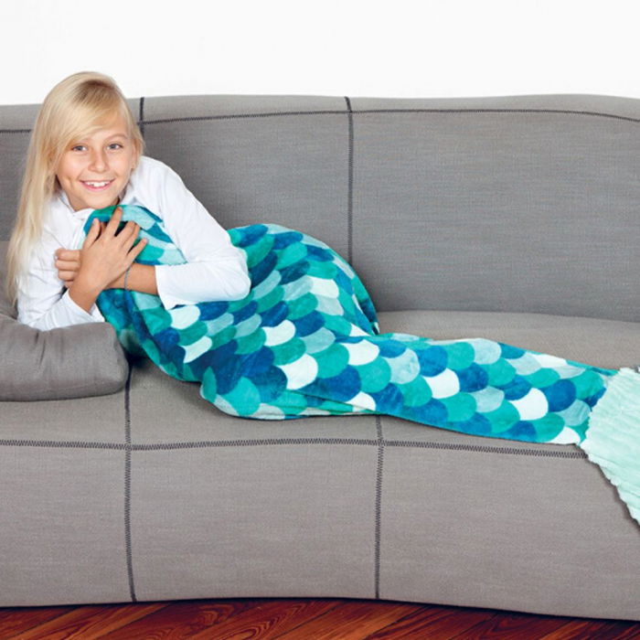 Patura coada de sirena pentru copii, Micuta Ariel, Marine, 240g/mp [2]