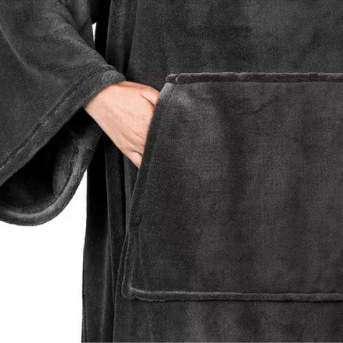 Patura cu maneci, buzunar si prindere la spate, Super Catifelata, 340g/mp, Gri [8]