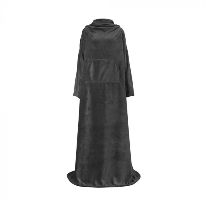 Patura cu maneci, buzunar si prindere la spate, Super Catifelata, 340g/mp, Gri [12]