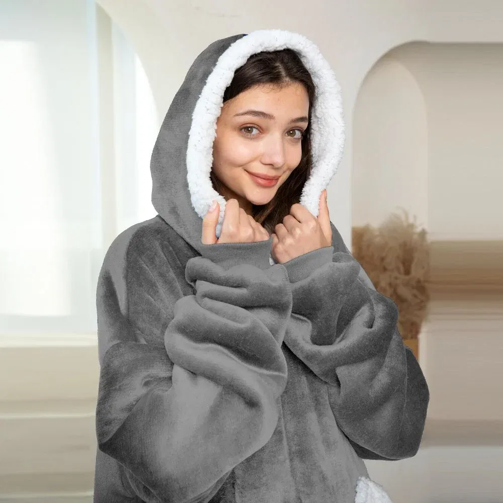 Patura cu maneci, gluga si buzunar DELUXE, Captusita, Ultra Calduroasa, 440g/mp, Gri [3]