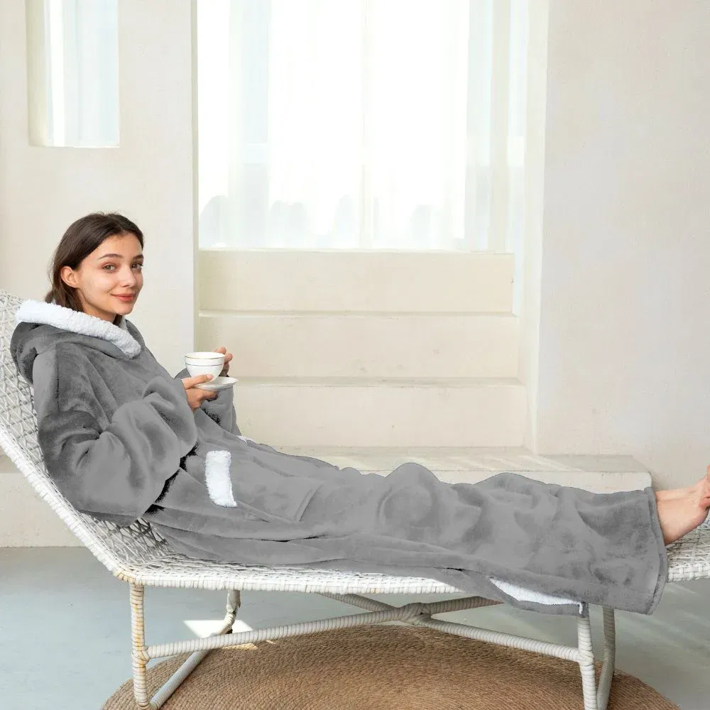 Patura cu maneci, gluga si buzunar DELUXE, Captusita, Ultra Calduroasa, 440g/mp, Gri [4]