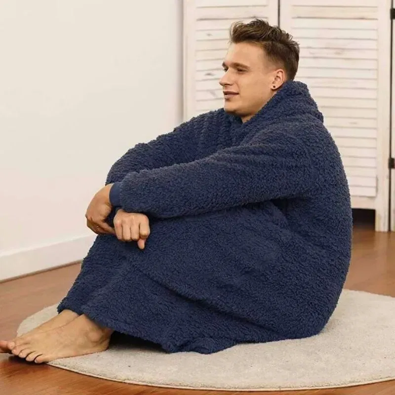 Patura cu maneci Hanorac cu gluga si buzunar cangur Flanel 250g/mp 135 cm Albastru [3]