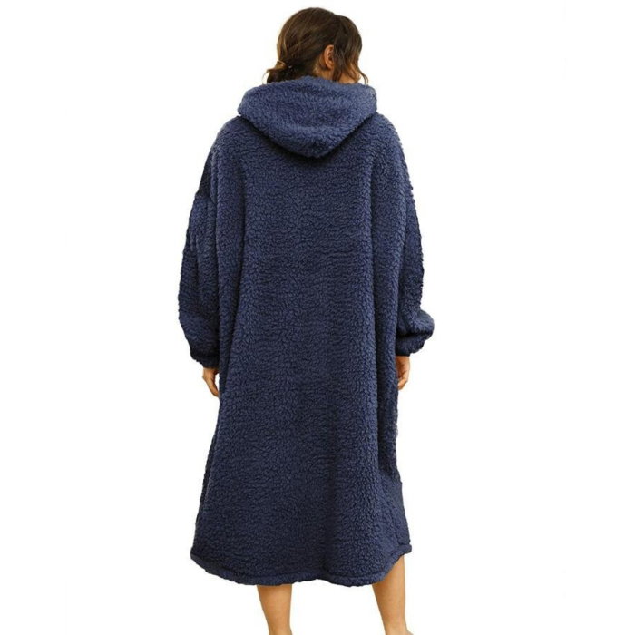 Patura cu maneci Hanorac cu gluga si buzunar cangur Flanel 250g/mp 135 cm Albastru [8]