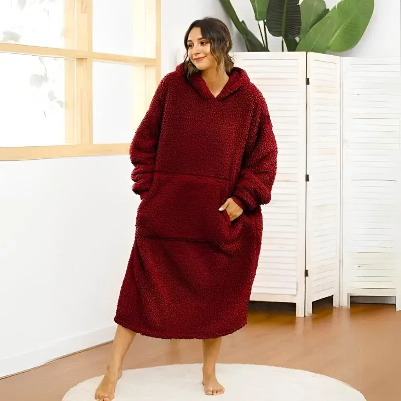 Patura cu maneci Hanorac cu gluga si buzunar cangur Flanel 250g/mp 135 cm Rosu [1]