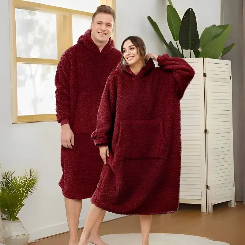 Patura cu maneci Hanorac cu gluga si buzunar cangur Flanel 250g/mp 135 cm Rosu [3]