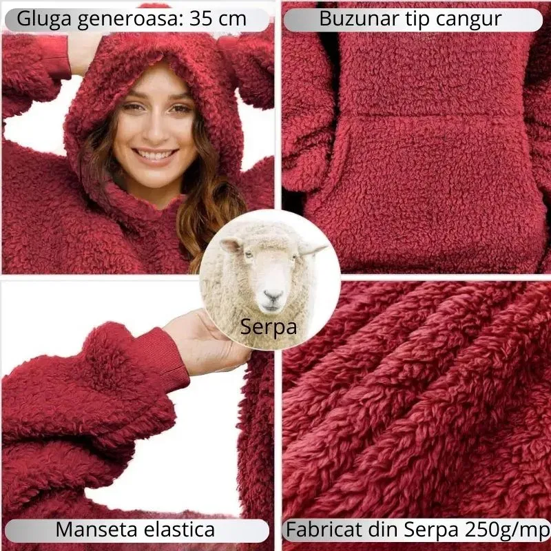Patura cu maneci Hanorac cu gluga si buzunar cangur Flanel 250g/mp 135 cm Rosu [7]