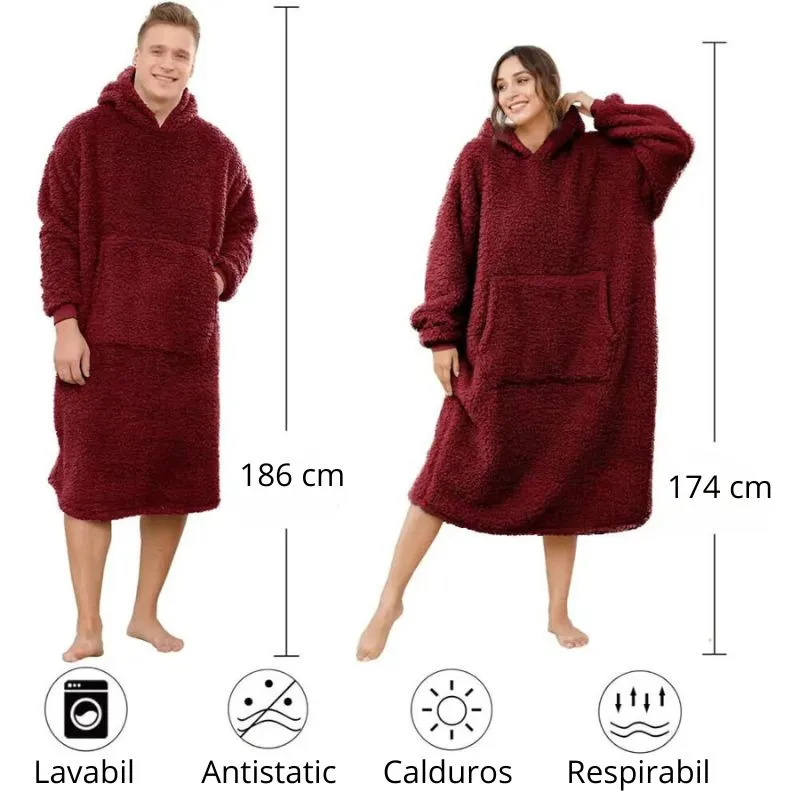 Patura cu maneci Hanorac cu gluga si buzunar cangur Flanel 250g/mp 135 cm Rosu [6]