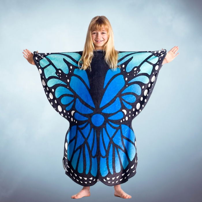 Patura cu maneci pentru copii, Fluture albastru zglobiu, 240g/mp [1]