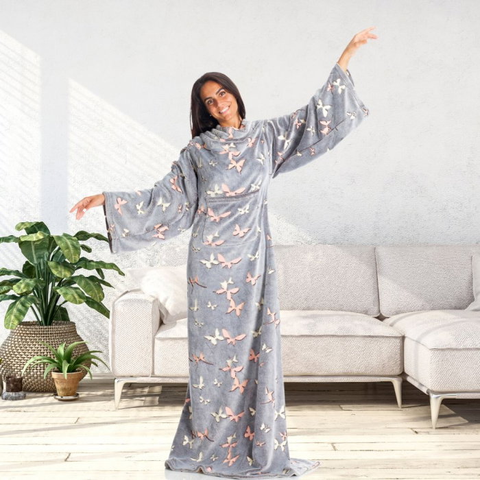 Patura cu maneci si buzunar, Iluminata, Fluturasi, 240g/mp [2]