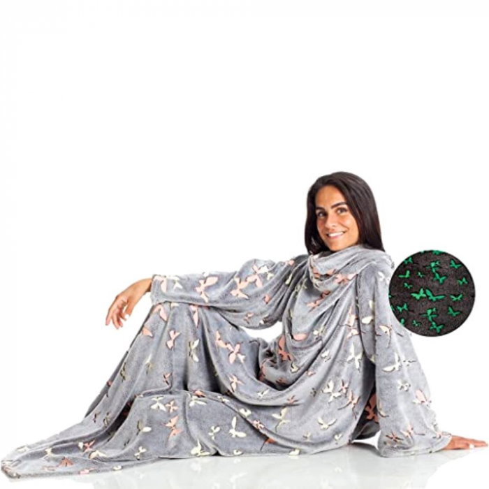 Patura cu maneci si buzunar, Iluminata, Fluturasi, 240g/mp [3]