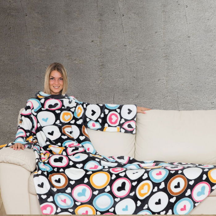 Patura cu maneci si buzunar, Inimioare Deluxe, 240g/mp [2]