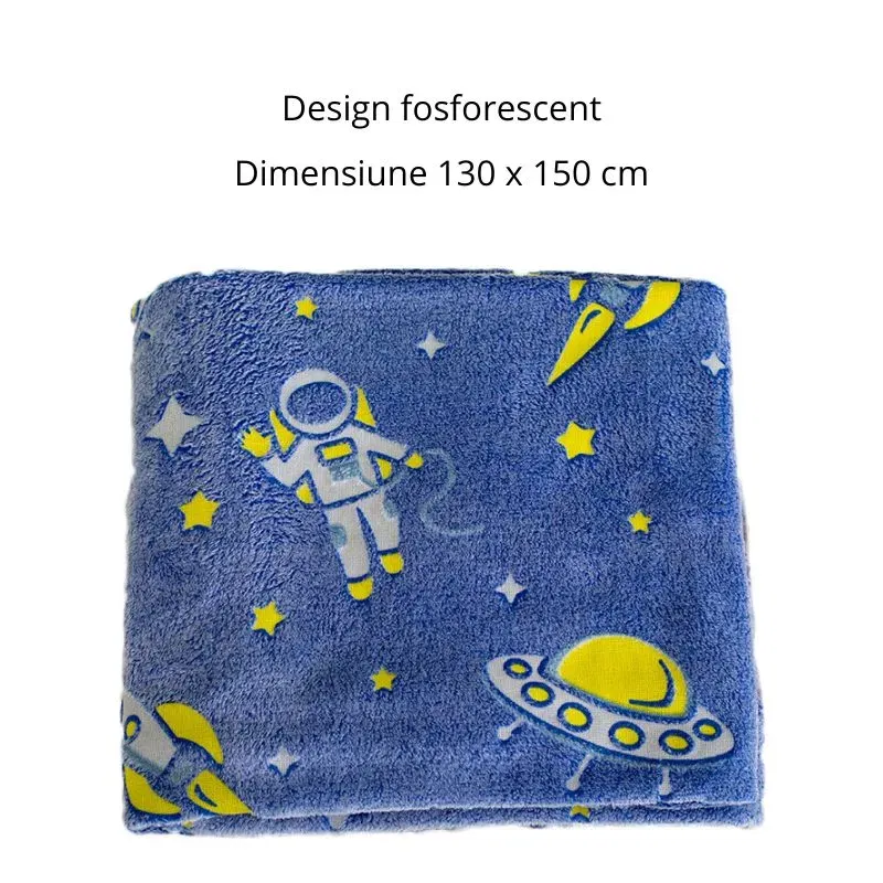 Patura Fosforescenta cu Astronauti Flanel 130 x 150 cm [10]