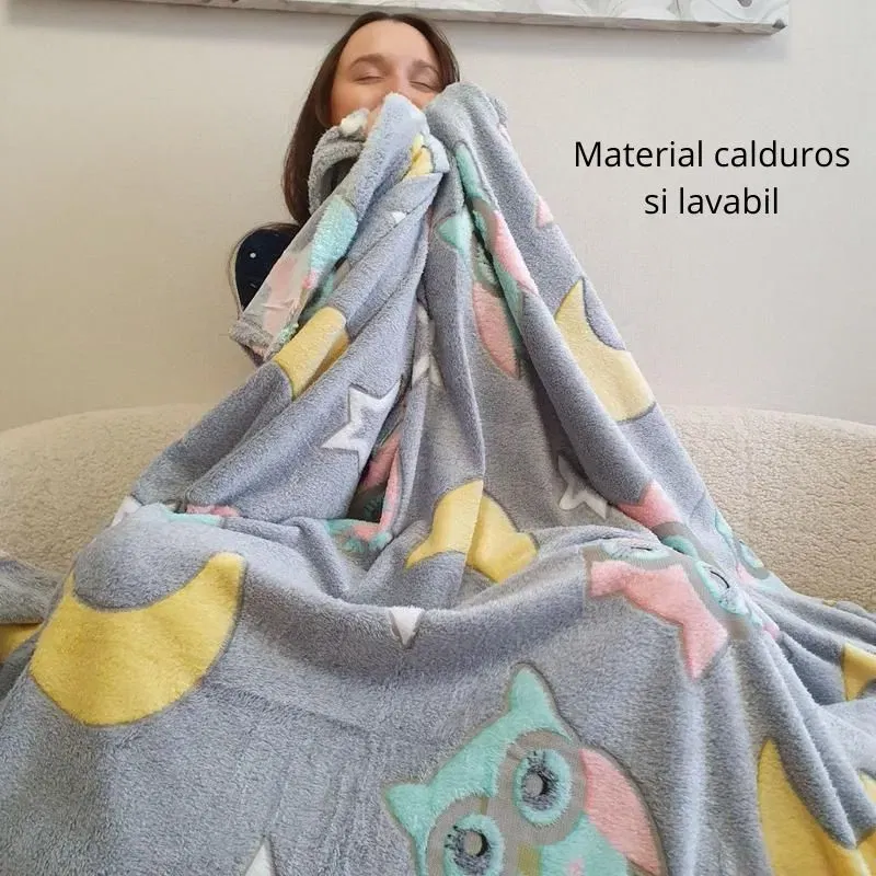 Patura Fosforescenta cu Bufnite Flanel 130 x 150 cm [7]