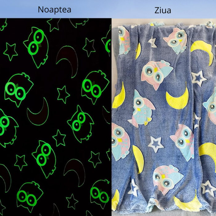 Patura Fosforescenta cu Bufnite Flanel 130 x 150 cm [10]