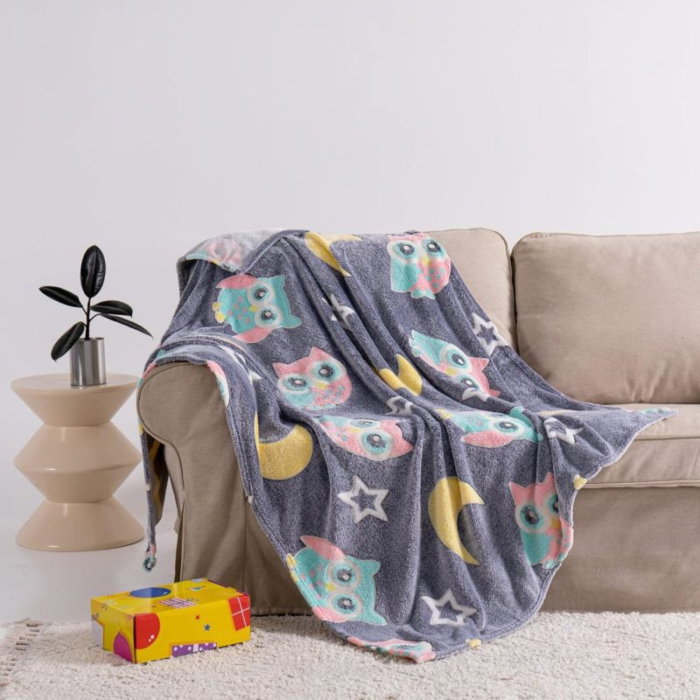 Patura Fosforescenta cu Bufnite Flanel 130 x 150 cm [2]