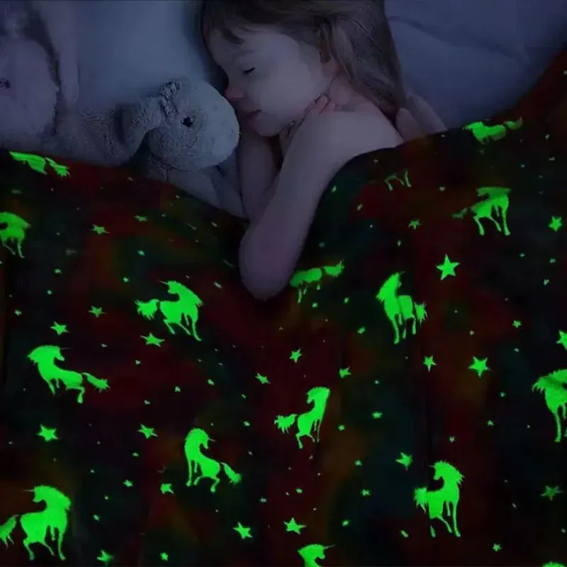 Patura Fosforescenta cu Unicorni Flanel 130 x 150 cm [2]