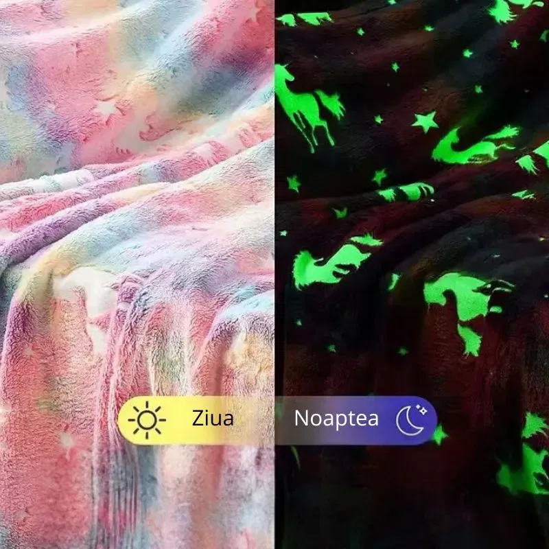 Patura Fosforescenta cu Unicorni Flanel 130 x 150 cm [7]
