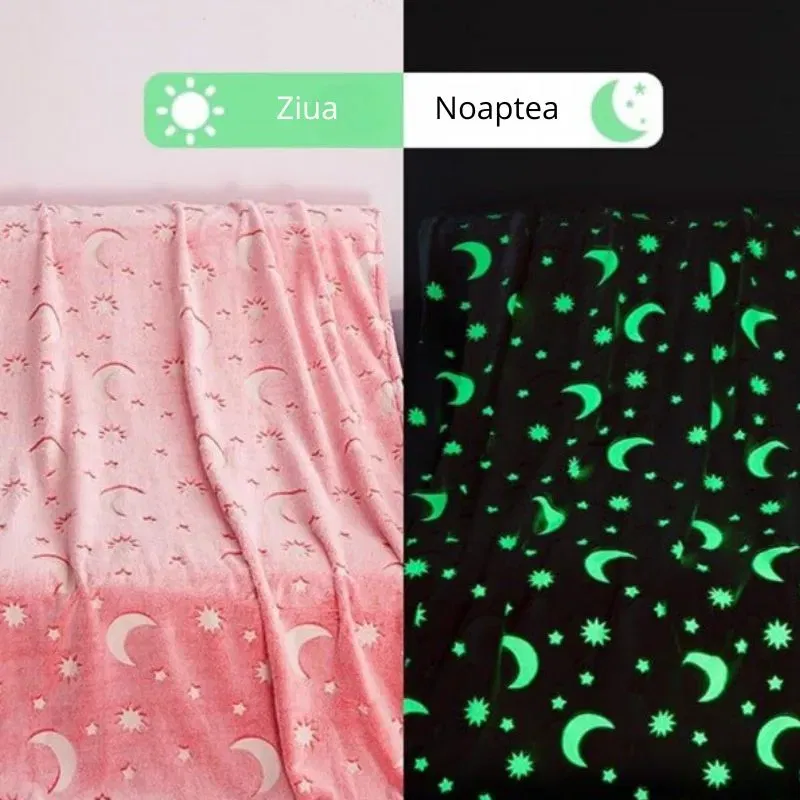 Patura Luna Fosforescenta Roz Flanel  130 x 150 cm [3]