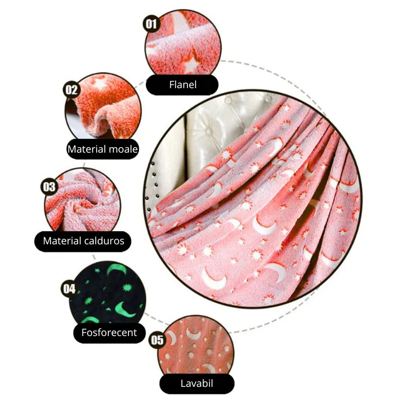 Patura Luna Fosforescenta Roz Flanel  130 x 150 cm [7]