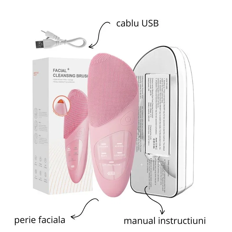 Perie faciala electrica 5 in 1 pentru curatare si exfoliere, cu vibratii, reincarcabila [13]