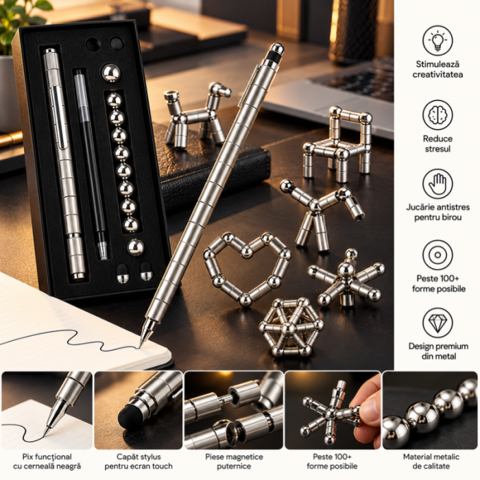 Pix Antistres cu Magnet, Argintiu, Jucarie Magnetica pentru Birou [2]