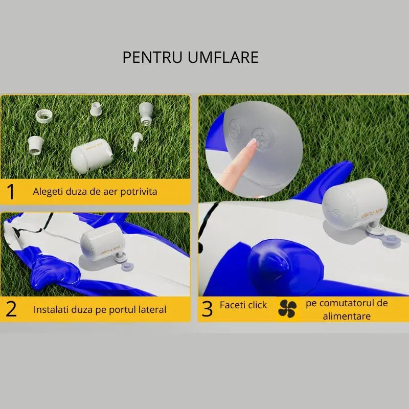 Pompa de aer portabila cu lanterna si baterie reincarcabila – ideala pentru saltele, camping si excursii [10]