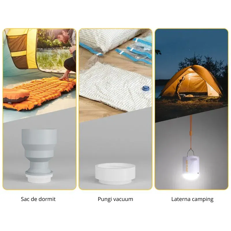Pompa de aer portabila cu lanterna si baterie reincarcabila – ideala pentru saltele, camping si excursii [4]
