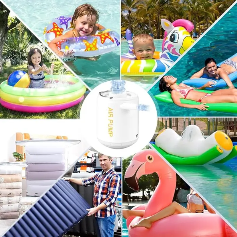 Pompa de aer portabila cu lanterna si baterie reincarcabila – ideala pentru saltele, camping si excursii [7]