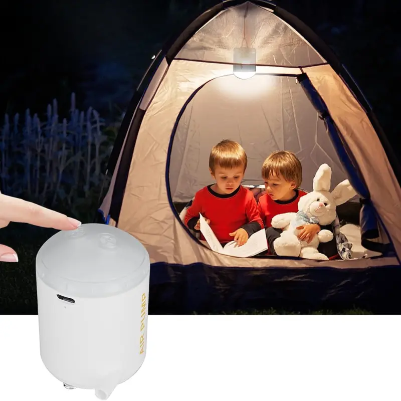 Pompa de aer portabila cu lanterna si baterie reincarcabila – ideala pentru saltele, camping si excursii [8]