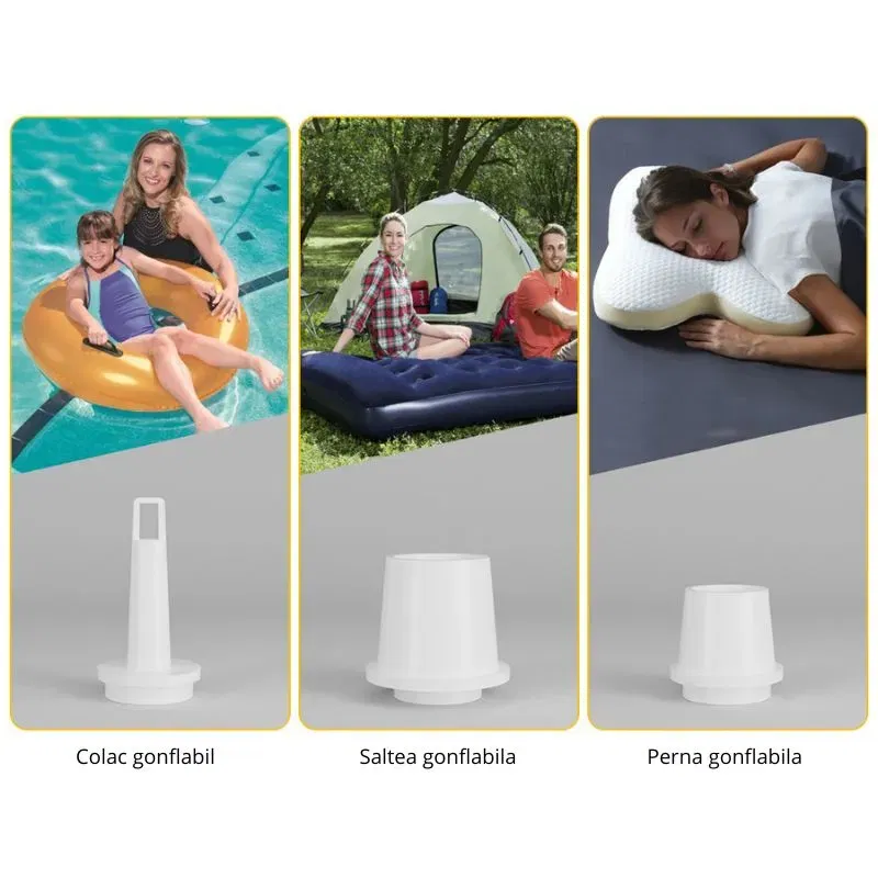 Pompa de aer portabila cu lanterna si baterie reincarcabila – ideala pentru saltele, camping si excursii [5]